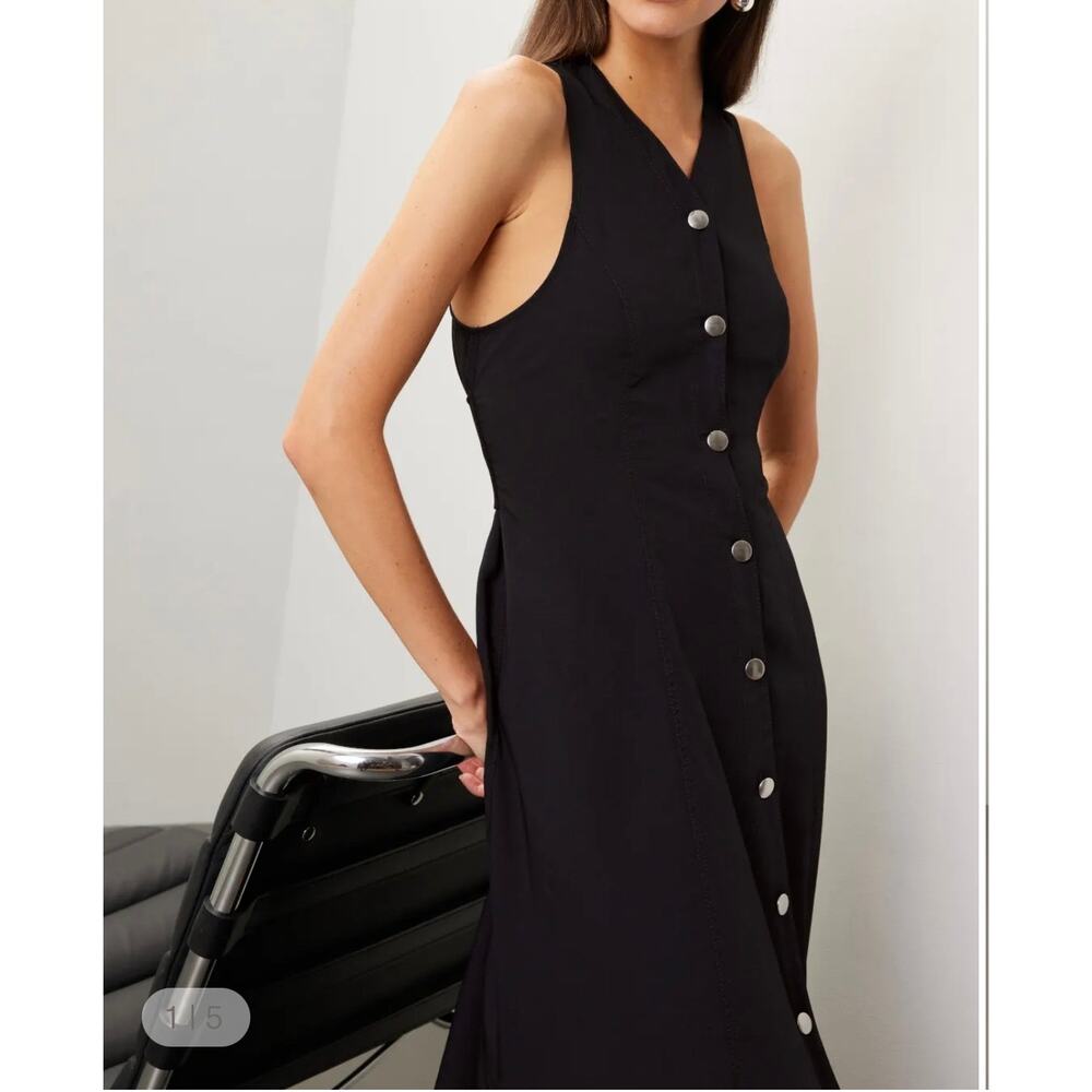Proenza Schouler White Label Rumbled Button Front black Dress size 8 - Picture 2 of 10